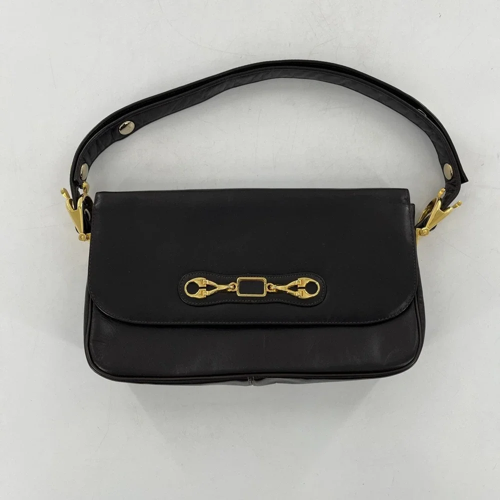 Vintage MCM Susan Gail Leather Shoulder Bag Rare Gold Spur Accents Quiet Luxury - Picture 1 of 16